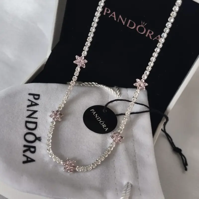 Collar Pandora 925 con flores de cristal rosa - 1