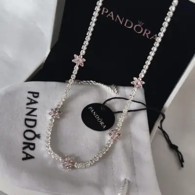 Collar Pandora 925 con flores de cristal rosa - miniatura 1