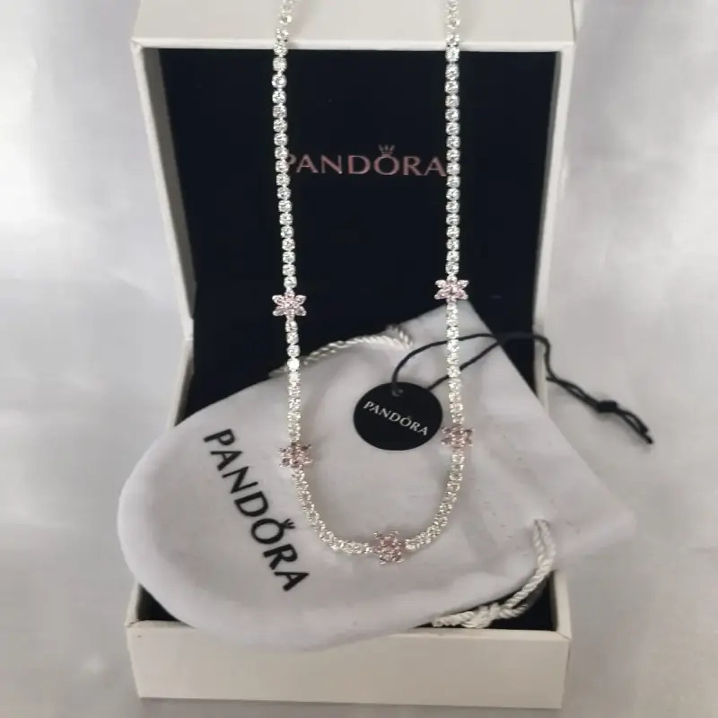 Collar Pandora 925 con flores de cristal rosa - 2