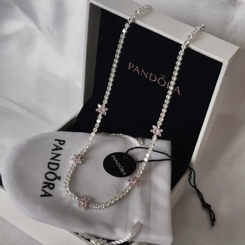 Collar Pandora 925 con flores de cristal rosa - 3