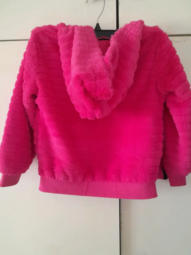 Chaqueta de felpa rosada con capucha para niña - 5