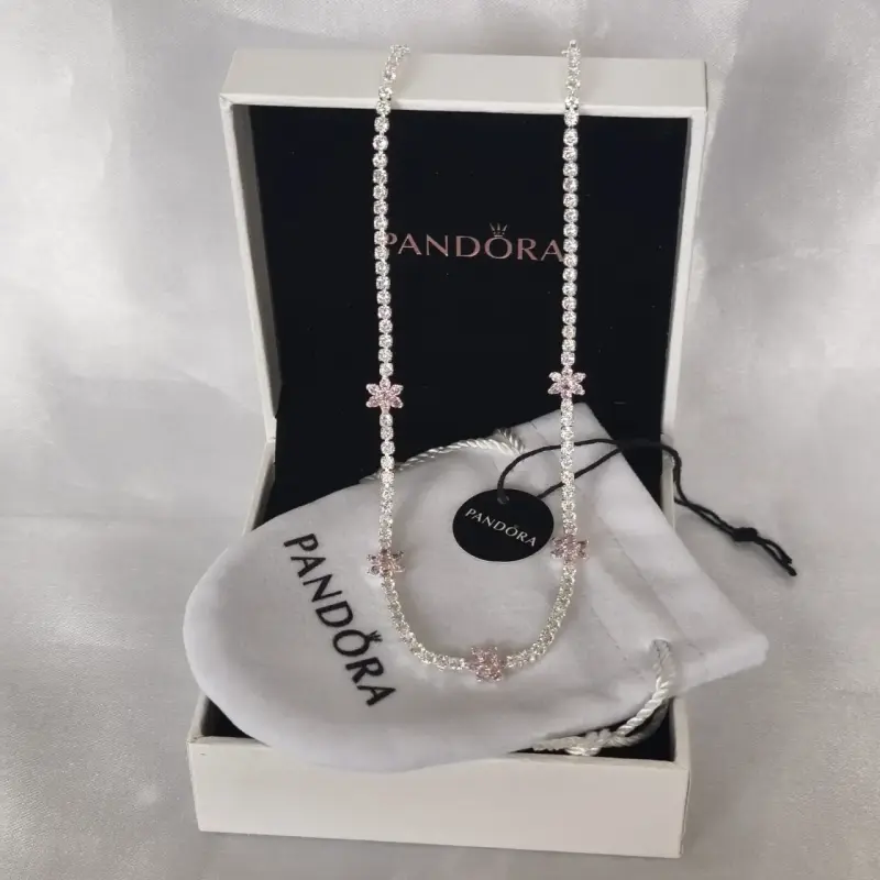 Collar Pandora con dijes de flores plata s925 - 2