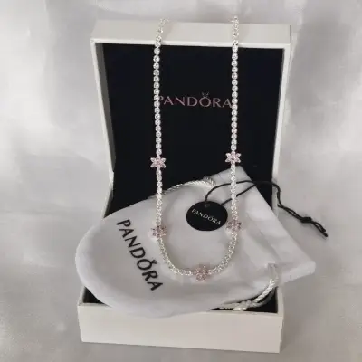 Collar Pandora con dijes de flores plata s925 - miniatura 2