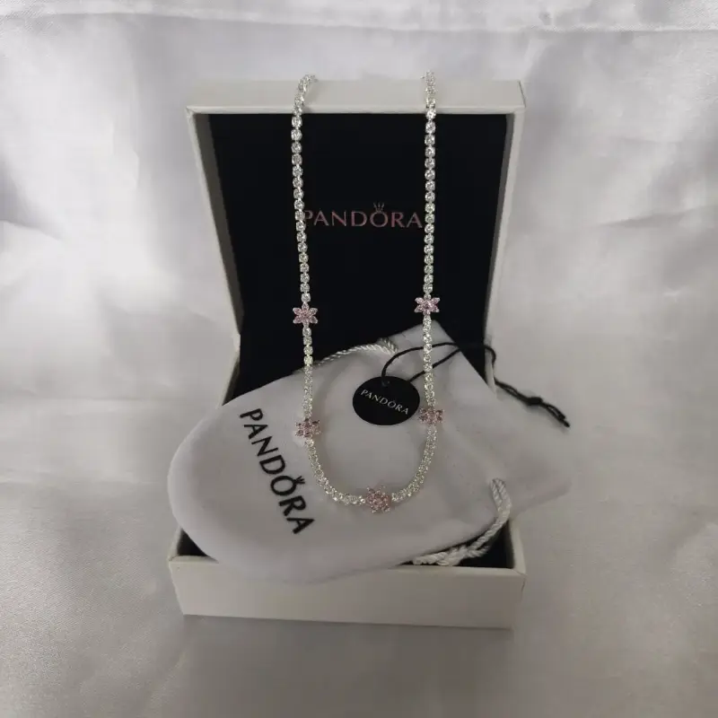 Collar Pandora con dijes de flores plata s925 - 3