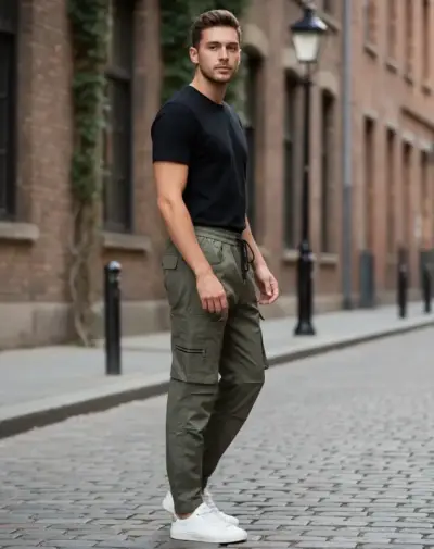 Pantalones cargo verde militar con bolsillos - miniatura 2