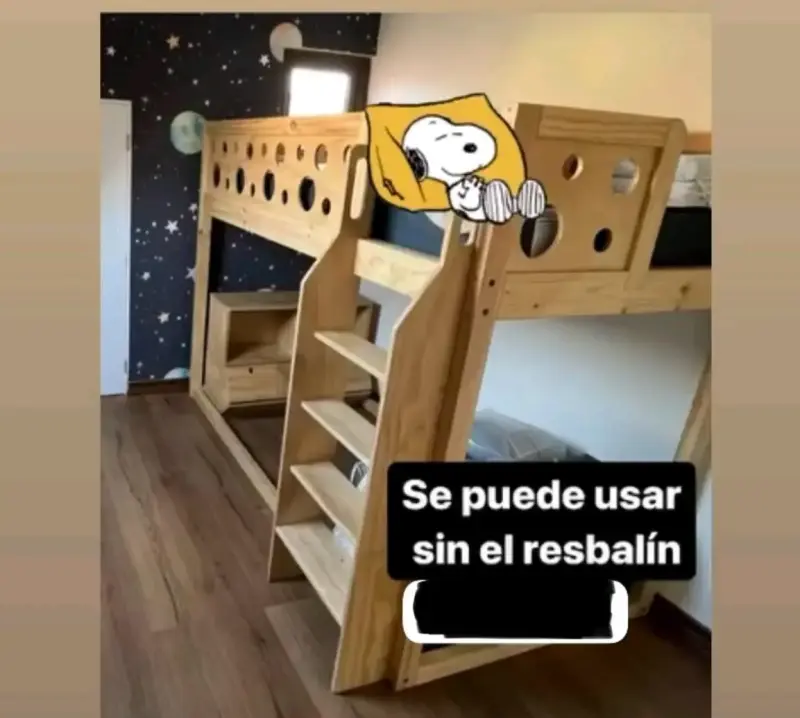 Cama alta de madera para niños con escalera - 1