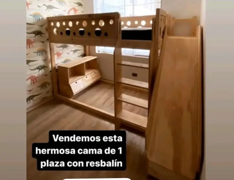 Cama alta de madera para niños con escalera - 3