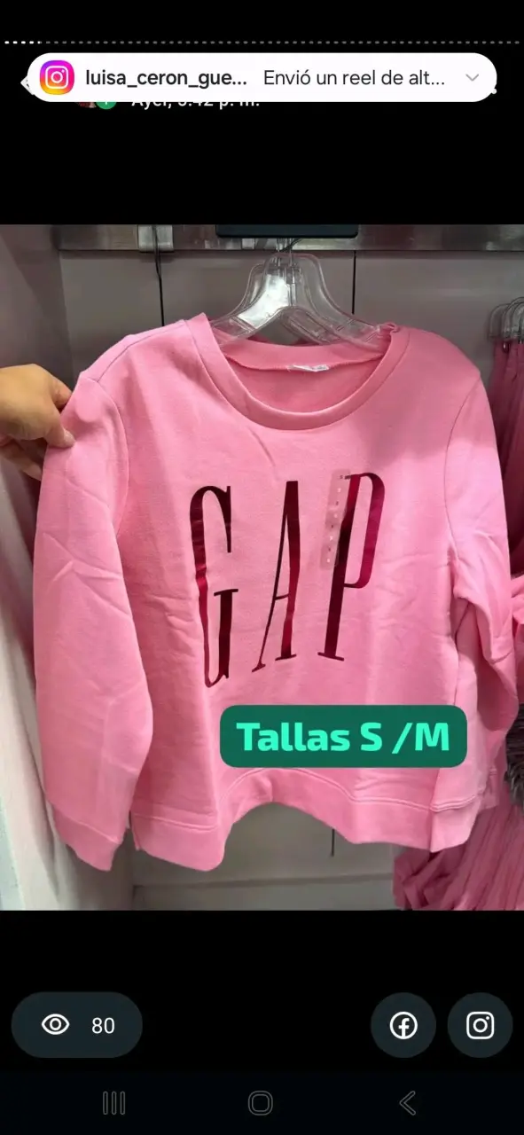 Polerón rosa GAP para mujer talla S/M