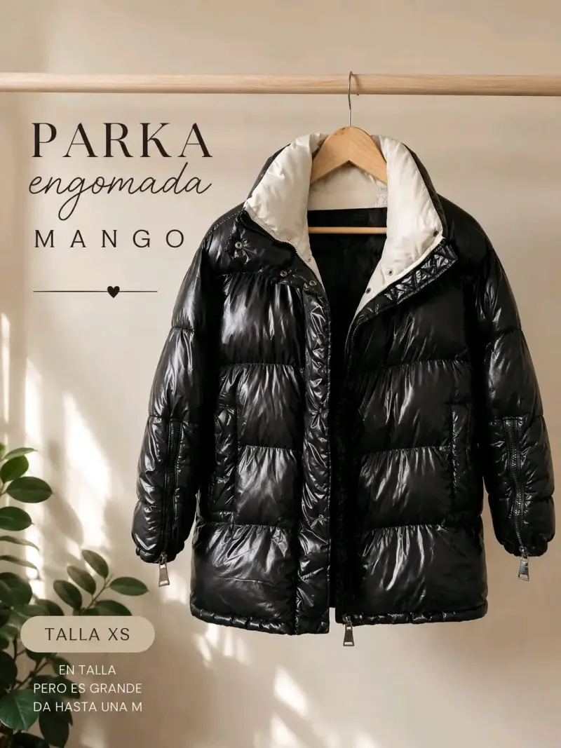 Parka Engomada Negra Mango Talla XS