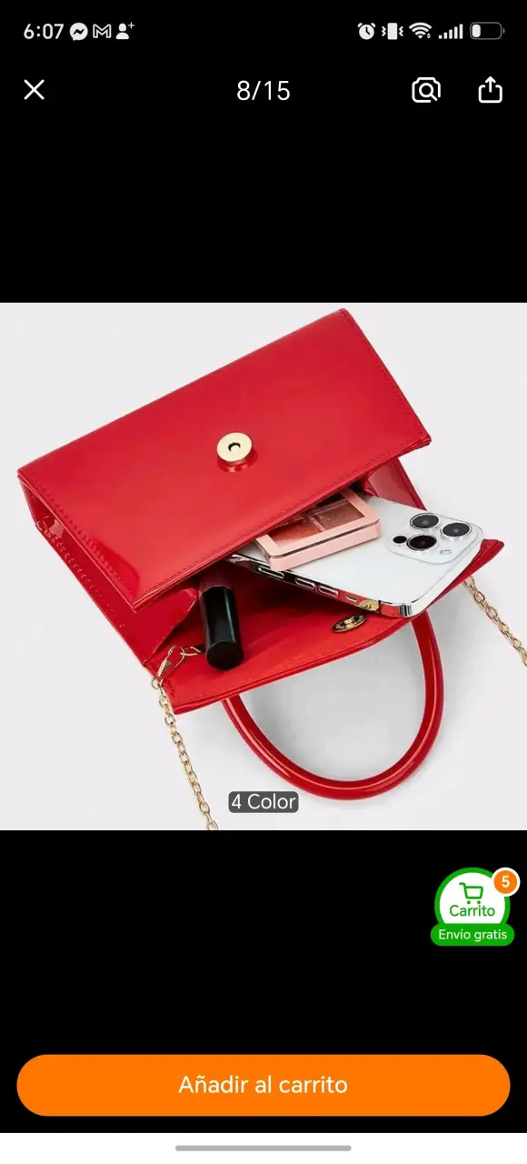 Elegante cartera roja con cadena dorada - 2