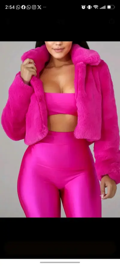 Chaqueta fluffy fucsia para mujer - miniatura 2