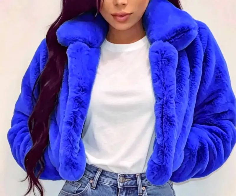 Chaqueta de piel sintética azul para mujer - 2