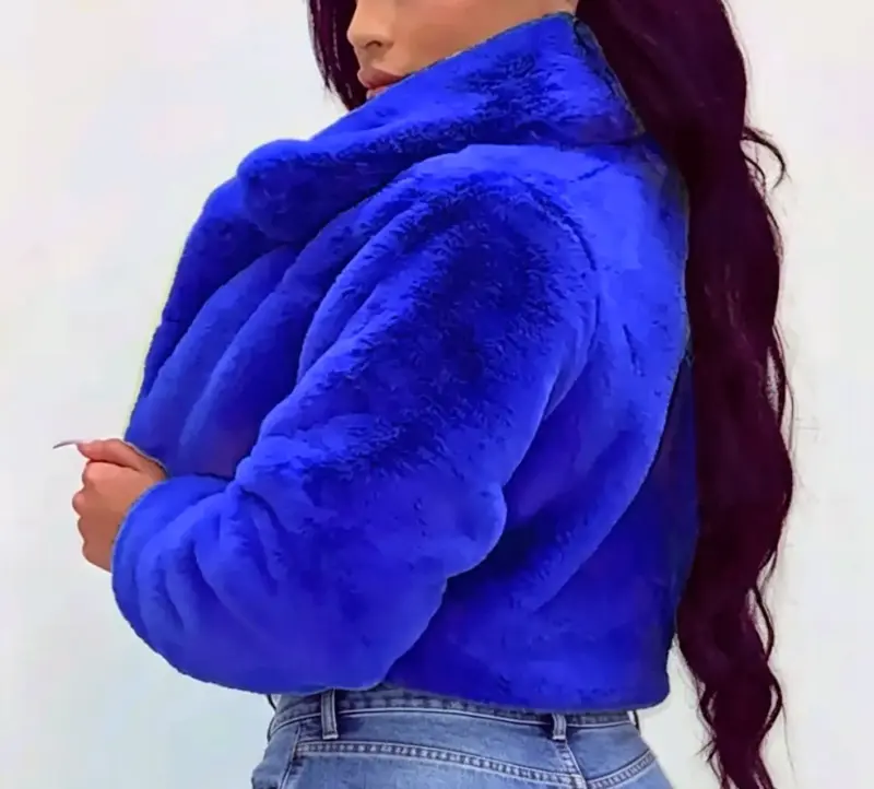 Chaqueta de piel sintética azul para mujer - 3