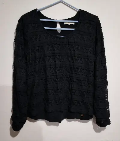Blusa de encaje negra elegante para mujer - miniatura 2