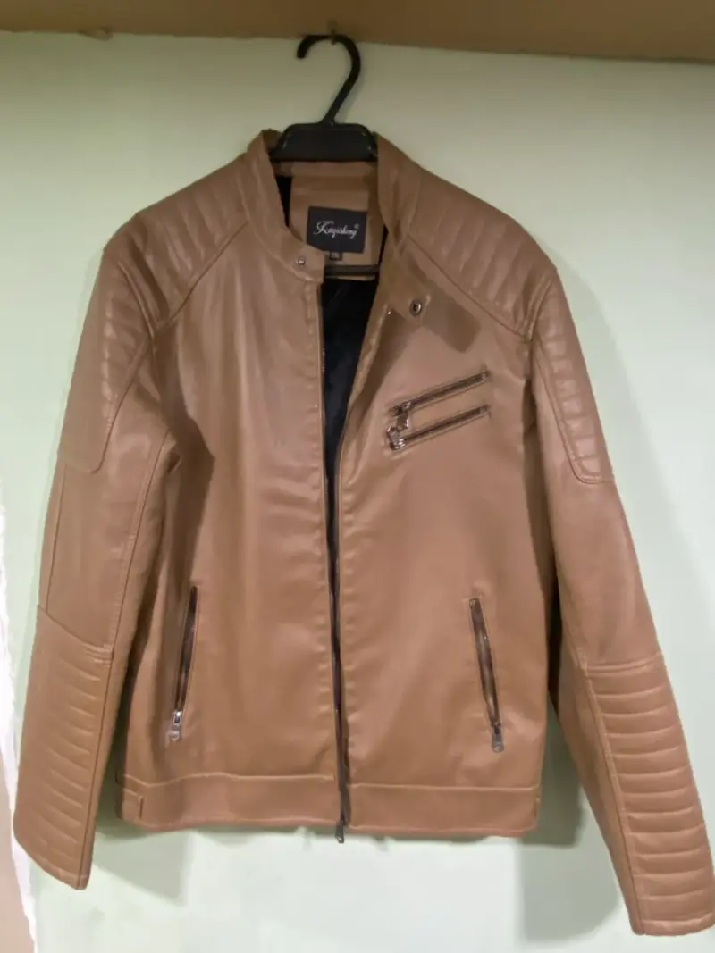 Chaqueta de cuero sintético marrón para hombre - 1