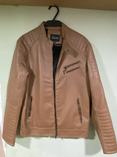 Chaqueta de cuero sintético marrón para hombre - miniatura 1