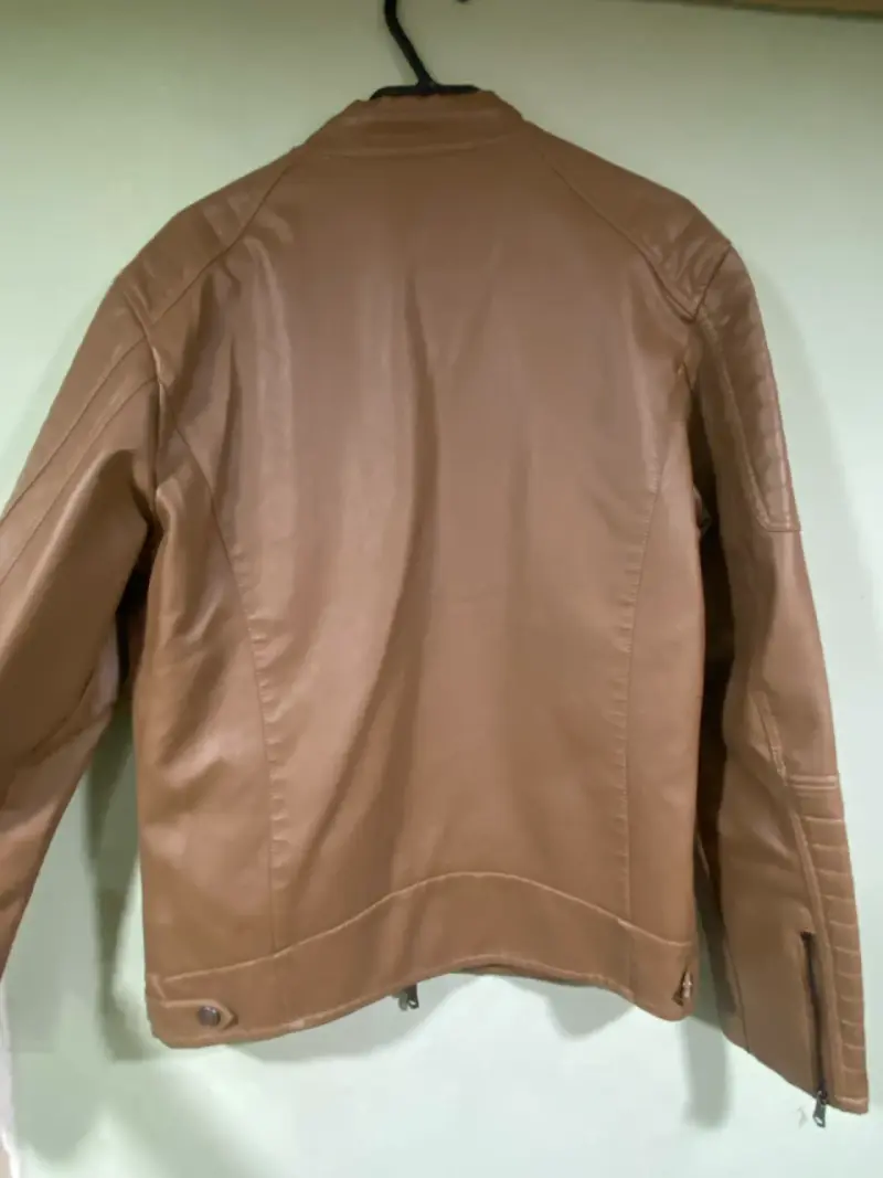 Chaqueta de cuero sintético marrón para hombre - 2