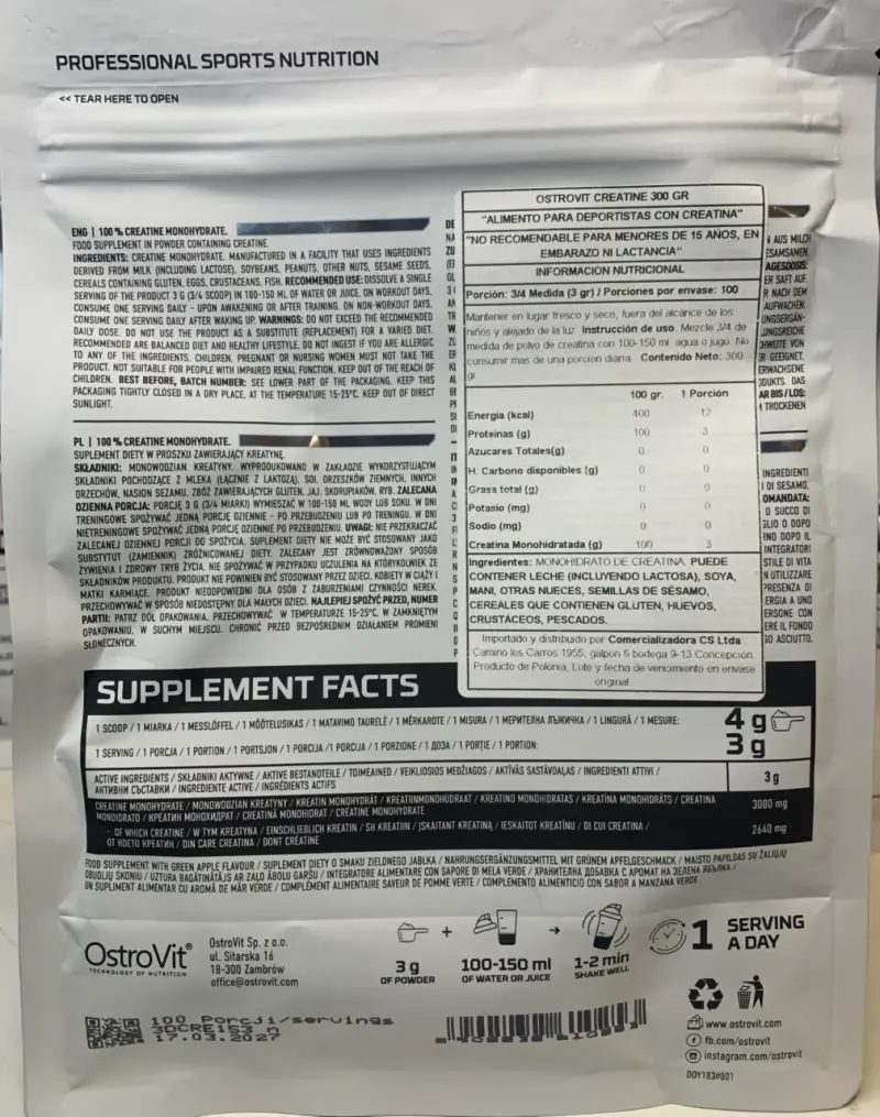 Creatina Monohidratada OstroVit 300g Natural - 3