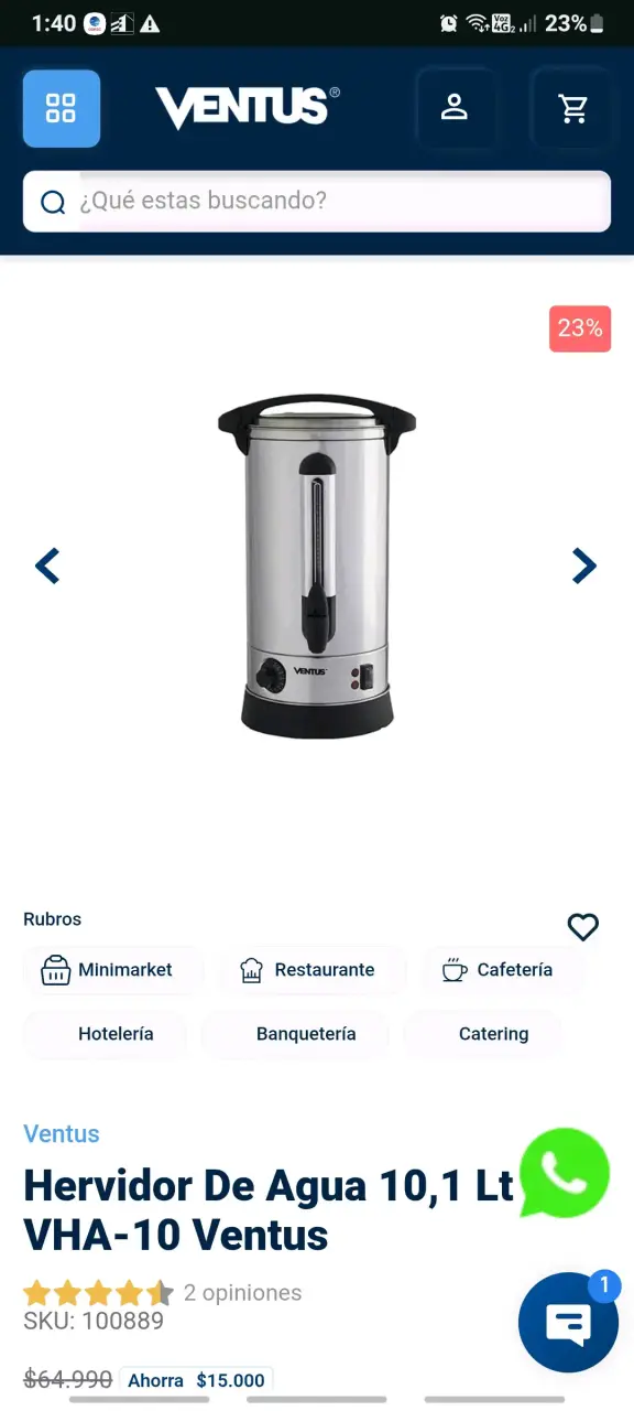 Hervidor de Agua 10,1 Lt Ventus VHA-10