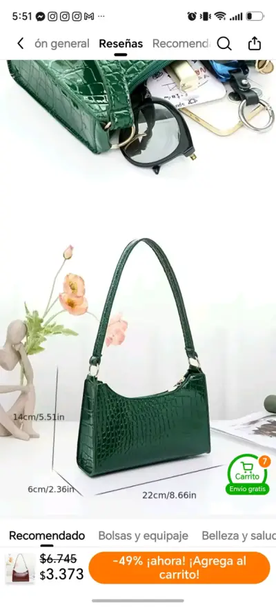Cartera de mano verde con diseño de cocodrilo - miniatura 1