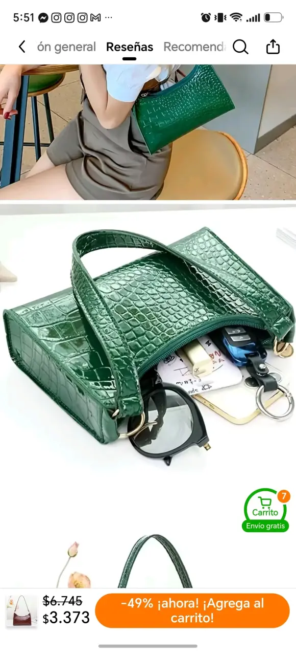 Cartera de mano verde con diseño de cocodrilo - 2