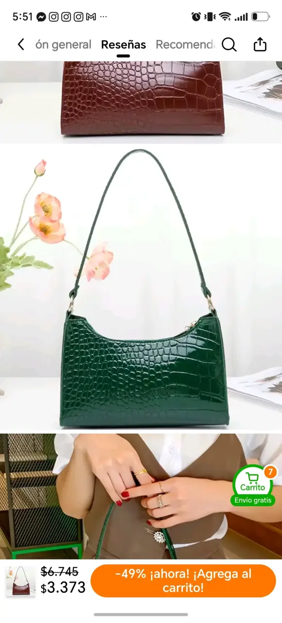 Cartera de mano verde con diseño de cocodrilo - 3