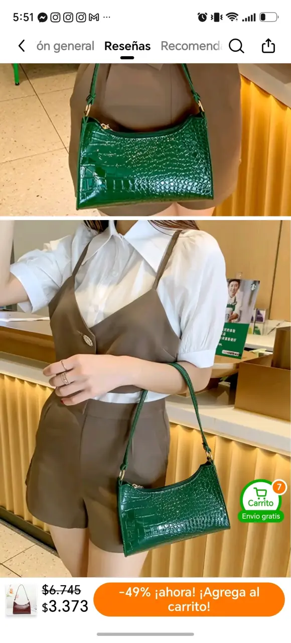 Cartera de mano verde con diseño de cocodrilo - 4