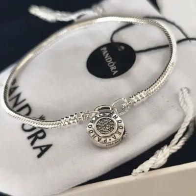 Pulsera de plata 925 Pandora con dije candado - miniatura 1