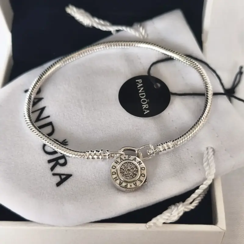 Pulsera de plata 925 Pandora con dije candado - 3