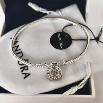 Pulsera de plata 925 Pandora con dije candado - miniatura 3