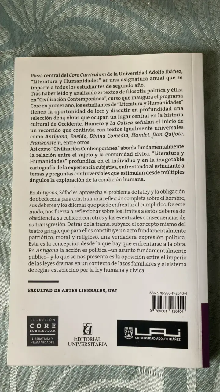 Libro Antígona de Sófocles - Edición Universidad Adolfo Ibáñez - 2