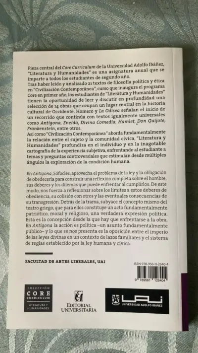 Libro Antígona de Sófocles - Edición Universidad Adolfo Ibáñez - miniatura 2