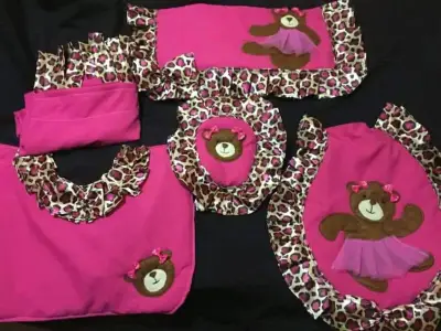 Juego de baño decorativo con ositos y estampado animal print - miniatura 1