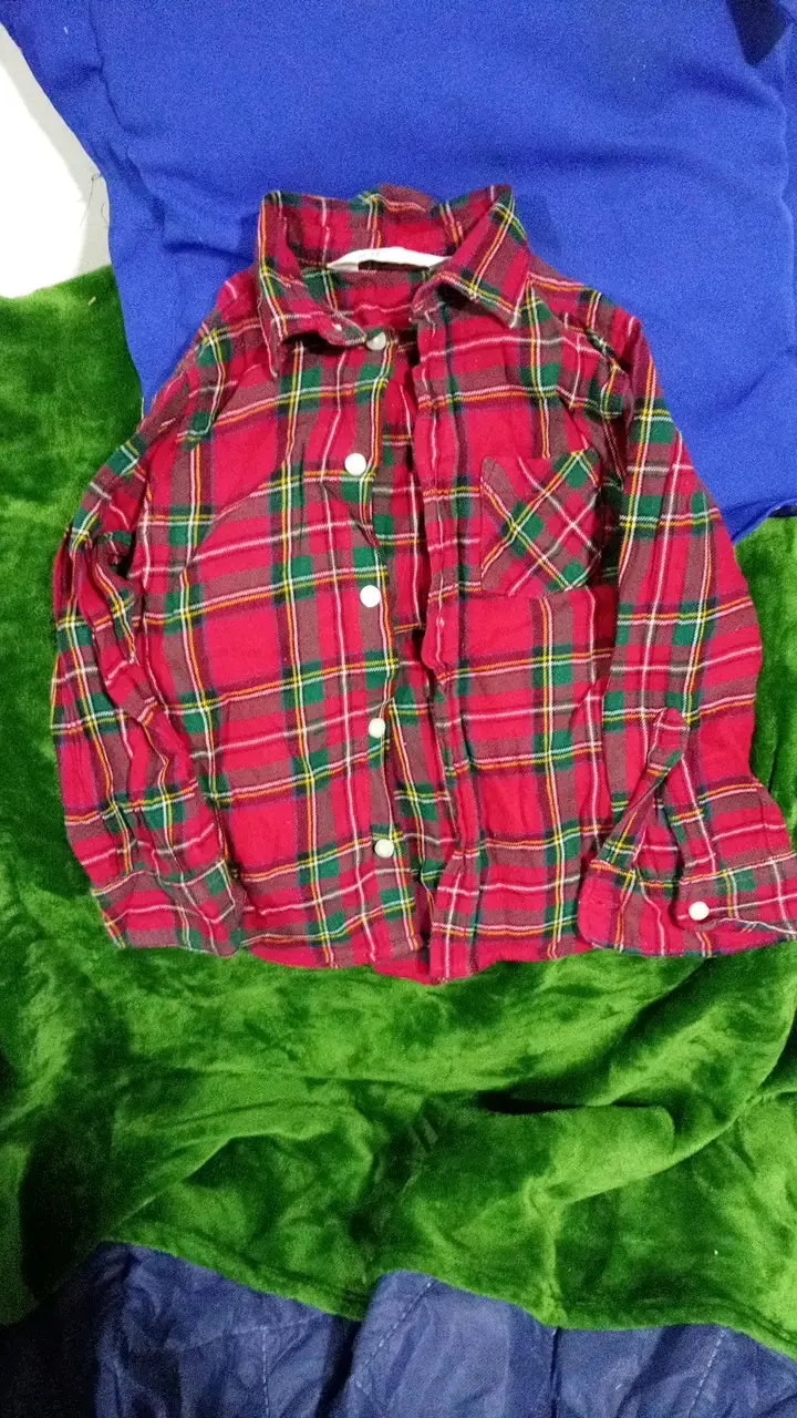 Camisa de franela a cuadros roja para niños - 1