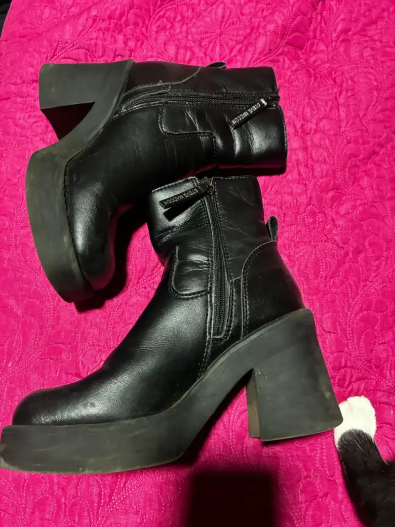Botines de cuero negro con plataforma - 1