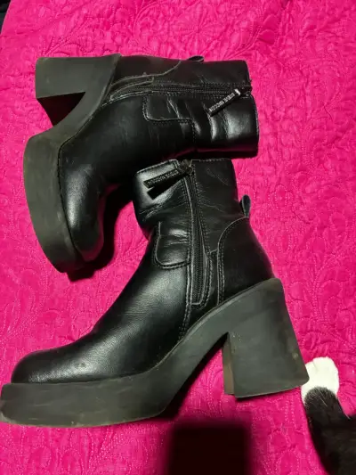 Botines de cuero negro con plataforma - miniatura 1