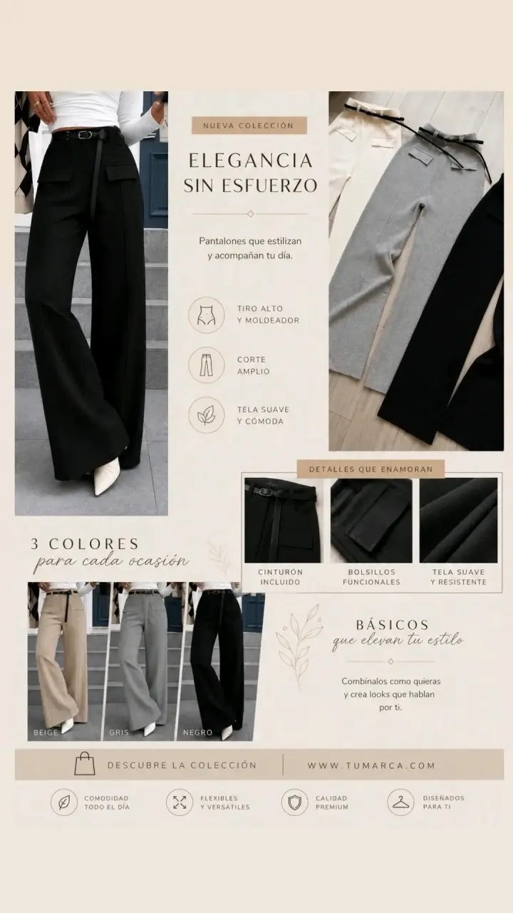 Pantalones elegantes de tiro alto en varios colores