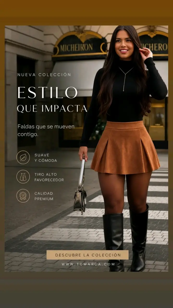 Falda corta de tiro alto color camel