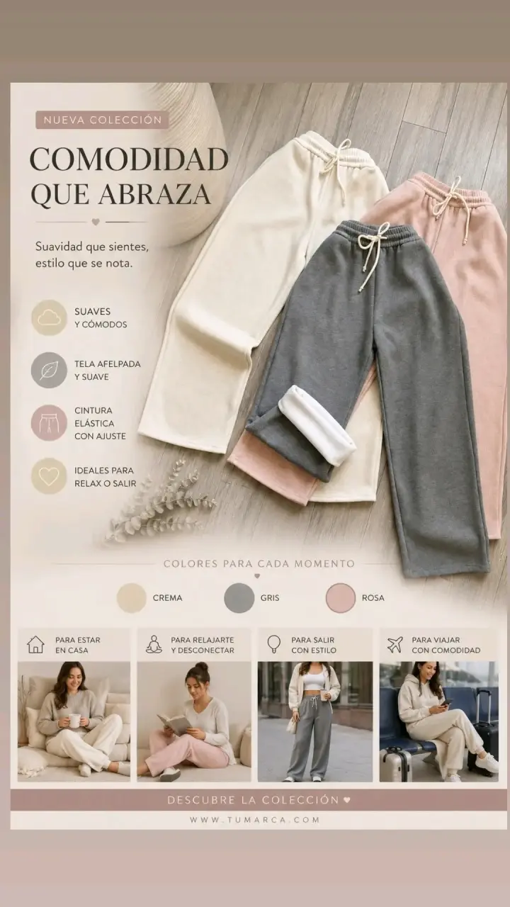 Pantalones de felpa suaves y cómodos en varios colores