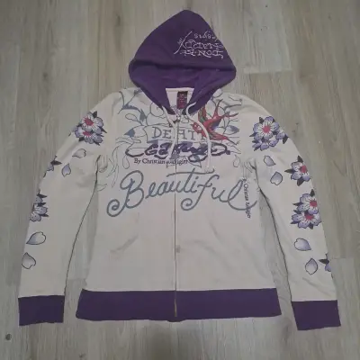 Poleron Ed Hardy cristian audiger y2k zip pedrería - miniatura 1