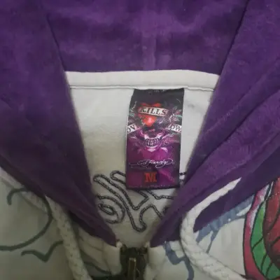 Poleron Ed Hardy cristian audiger y2k zip pedrería - miniatura 3