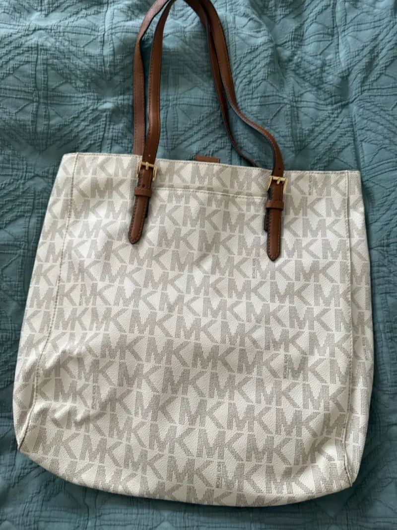 Bolso tote Michael Kors beige con asas marrones - 2