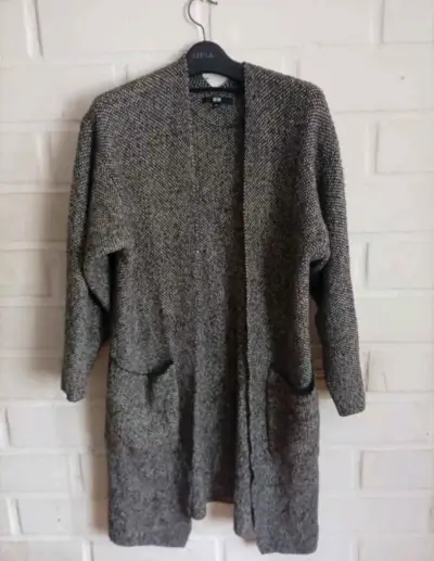Cardigan largo gris para mujer - miniatura 1