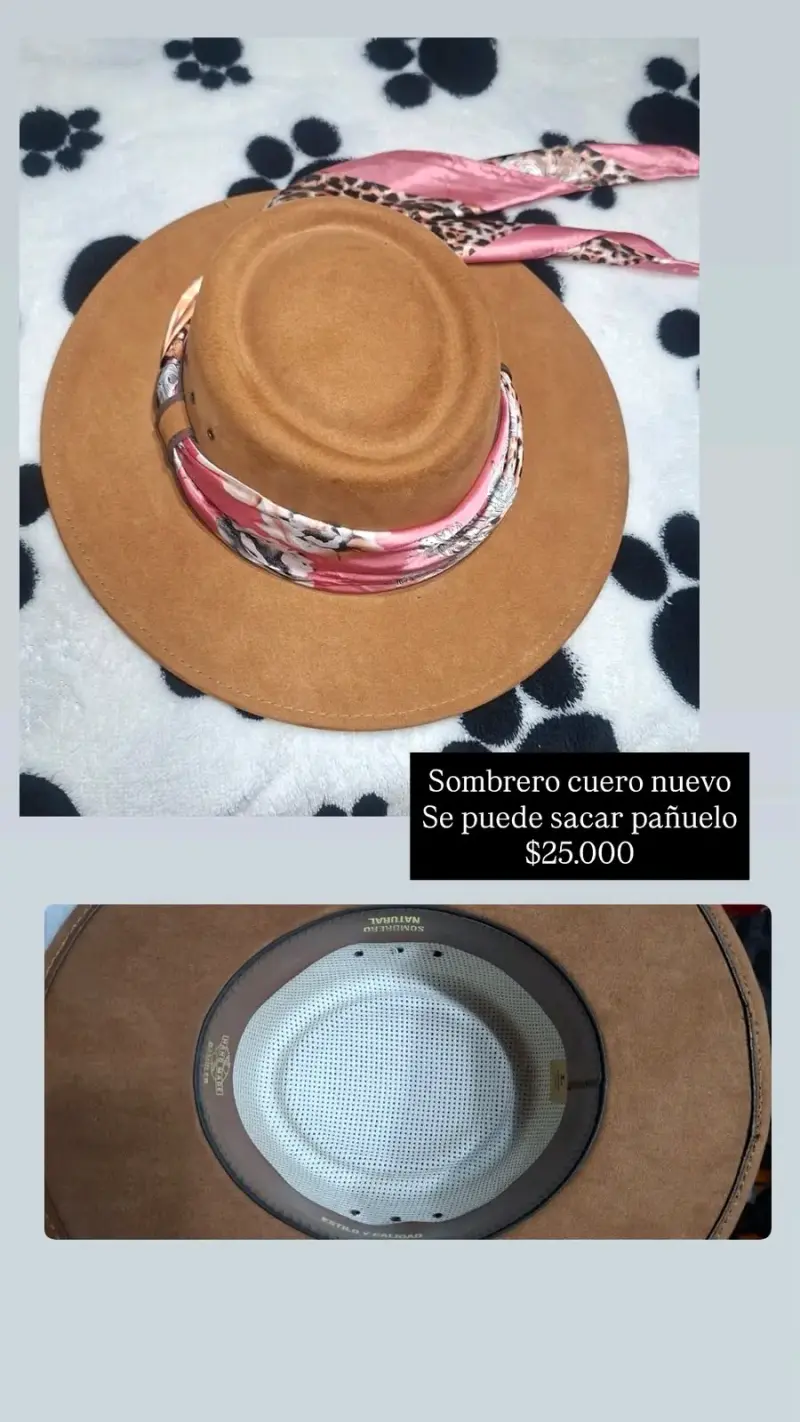 Sombrero de cuero con pañuelo desmontable sin uso - 1
