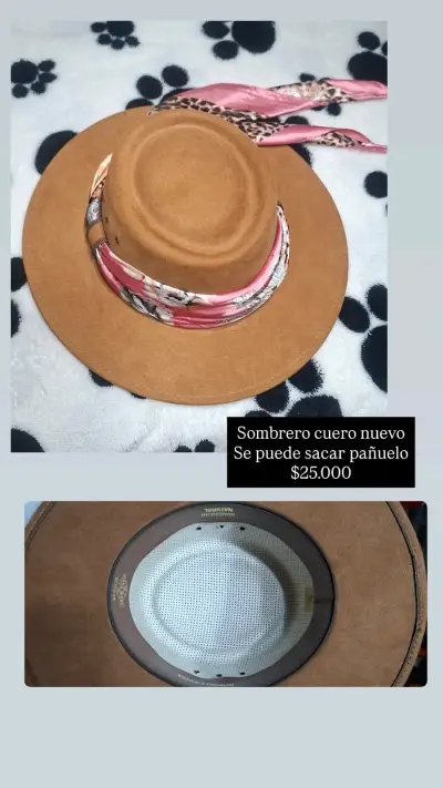 Sombrero de cuero con pañuelo desmontable sin uso - miniatura 1