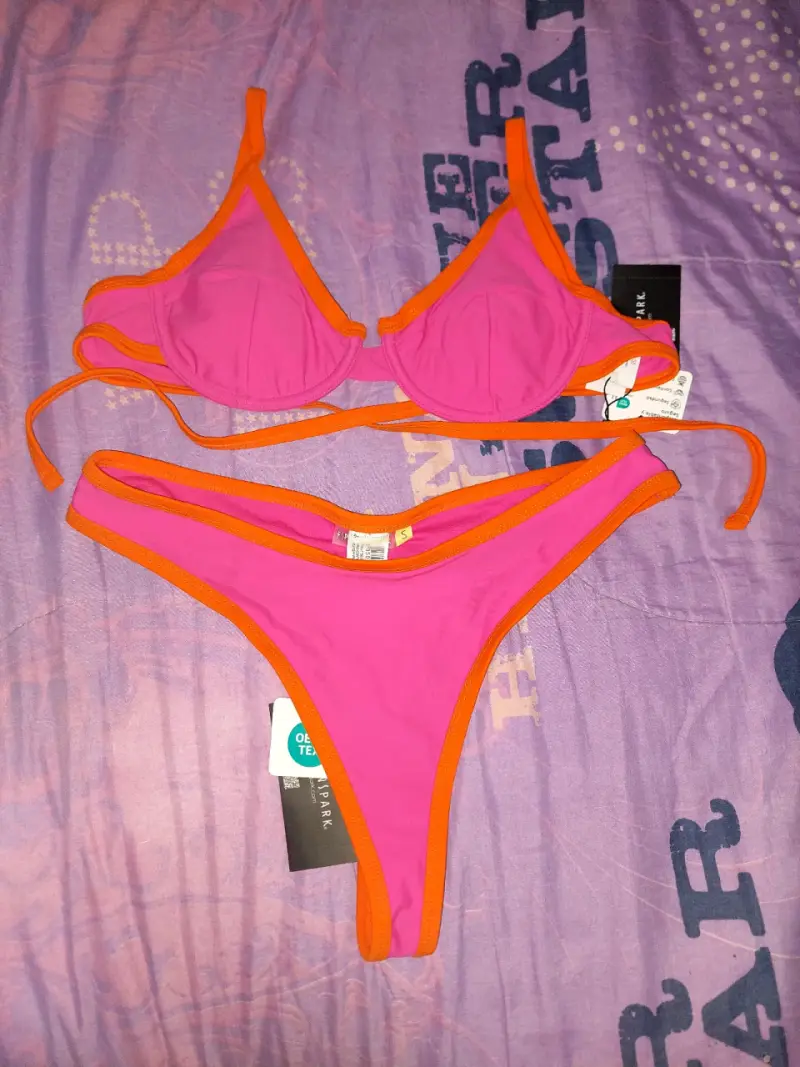 Bikini rosa con borde naranja para mujer - 1