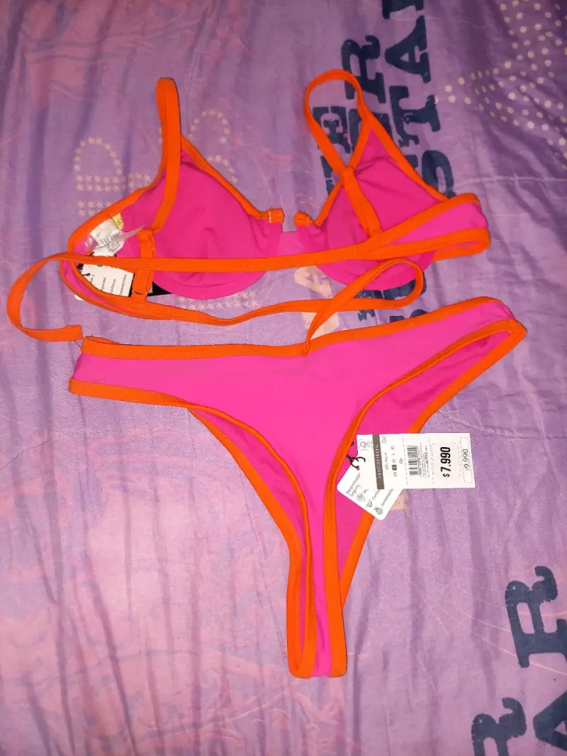 Bikini rosa con borde naranja para mujer - 2