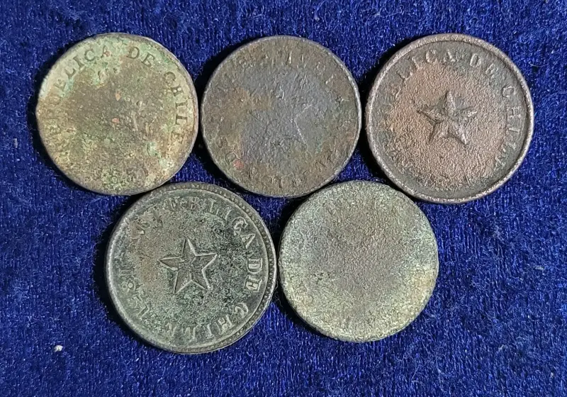 Lote x5 Medio Centavos 1851 chile - 2