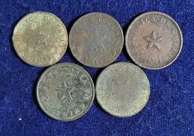 Lote x5 Medio Centavos 1851 chile - miniatura 2