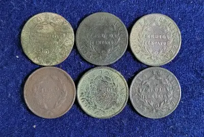 Lote x6 medios centavos 1853 chile - miniatura 1